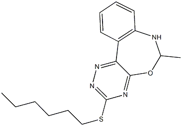 hexyl 6-methyl-6,7-dihydro[1,2,4]triazino[5,6-d][3,1]benzoxazepin-3-yl sulfide Structure
