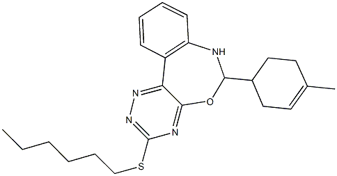 3-(hexylsulfanyl)-6-(4-methyl-3-cyclohexen-1-yl)-6,7-dihydro[1,2,4]triazino[5,6-d][3,1]benzoxazepine Structure