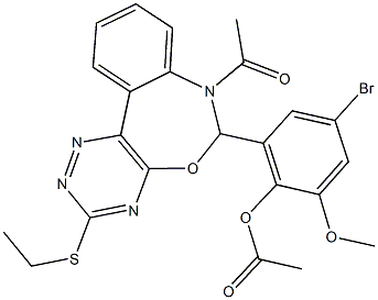 2-[7-acetyl-3-(ethylsulfanyl)-6,7-dihydro[1,2,4]triazino[5,6-d][3,1]benzoxazepin-6-yl]-4-bromo-6-methoxyphenyl acetate 结构式