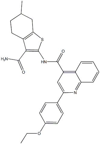 N-[3-(aminocarbonyl)-6-methyl-4,5,6,7-tetrahydro-1-benzothien-2-yl]-2-(4-ethoxyphenyl)-4-quinolinecarboxamide 结构式