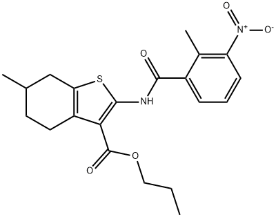 propyl 2-({3-nitro-2-methylbenzoyl}amino)-6-methyl-4,5,6,7-tetrahydro-1-benzothiophene-3-carboxylate 结构式