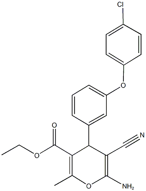 ethyl 6-amino-4-[3-(4-chlorophenoxy)phenyl]-5-cyano-2-methyl-4H-pyran-3-carboxylate Struktur