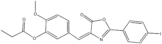 5-[(2-(4-iodophenyl)-5-oxo-1,3-oxazol-4(5H)-ylidene)methyl]-2-methoxyphenyl propionate 结构式