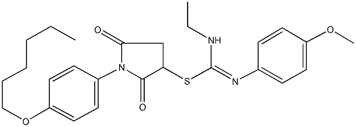 1-[4-(hexyloxy)phenyl]-2,5-dioxo-3-pyrrolidinyl N-ethyl-N'-(4-methoxyphenyl)imidothiocarbamate|