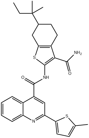 N-[3-(aminocarbonyl)-6-tert-pentyl-4,5,6,7-tetrahydro-1-benzothien-2-yl]-2-(5-methyl-2-thienyl)-4-quinolinecarboxamide Structure