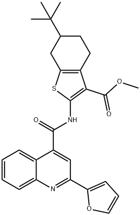 methyl 6-tert-butyl-2-({[2-(2-furyl)-4-quinolinyl]carbonyl}amino)-4,5,6,7-tetrahydro-1-benzothiophene-3-carboxylate Struktur