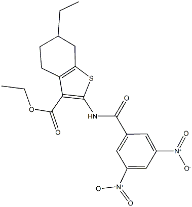 ethyl 2-({3,5-bisnitrobenzoyl}amino)-6-ethyl-4,5,6,7-tetrahydro-1-benzothiophene-3-carboxylate Struktur