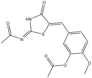 5-{[2-(acetylimino)-4-oxo-1,3-thiazolidin-5-ylidene]methyl}-2-methoxyphenyl acetate Struktur