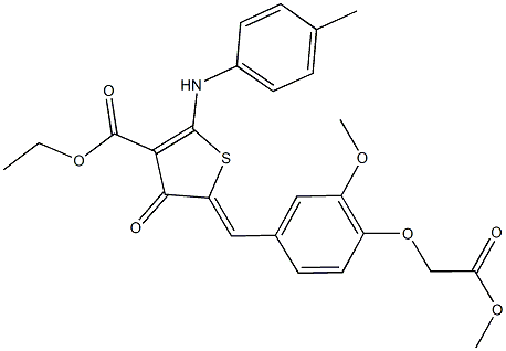 ethyl 5-[3-methoxy-4-(2-methoxy-2-oxoethoxy)benzylidene]-4-oxo-2-(4-toluidino)-4,5-dihydro-3-thiophenecarboxylate Struktur