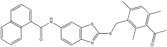 N-{2-[(3-acetyl-2,4,6-trimethylbenzyl)sulfanyl]-1,3-benzothiazol-6-yl}-1-naphthamide Structure