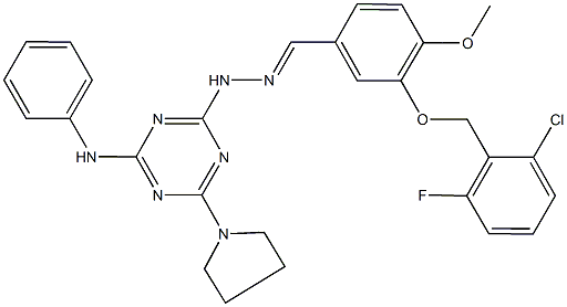 3-[(2-chloro-6-fluorobenzyl)oxy]-4-methoxybenzaldehyde [4-anilino-6-(1-pyrrolidinyl)-1,3,5-triazin-2-yl]hydrazone Structure