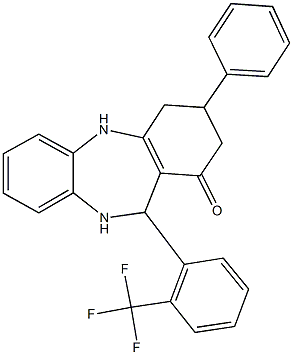 3-phenyl-11-[2-(trifluoromethyl)phenyl]-2,3,4,5,10,11-hexahydro-1H-dibenzo[b,e][1,4]diazepin-1-one Struktur