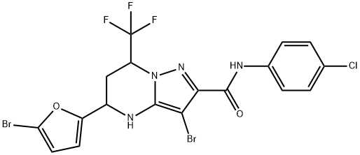 3-bromo-5-(5-bromo-2-furyl)-N-(4-chlorophenyl)-7-(trifluoromethyl)-4,5,6,7-tetrahydropyrazolo[1,5-a]pyrimidine-2-carboxamide Structure