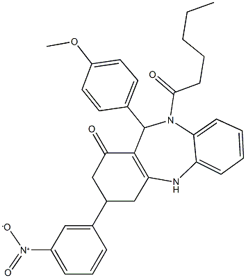 10-hexanoyl-3-{3-nitrophenyl}-11-(4-methoxyphenyl)-2,3,4,5,10,11-hexahydro-1H-dibenzo[b,e][1,4]diazepin-1-one|