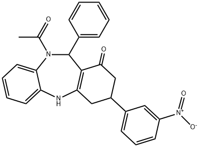 10-acetyl-3-{3-nitrophenyl}-11-phenyl-2,3,4,5,10,11-hexahydro-1H-dibenzo[b,e][1,4]diazepin-1-one Structure