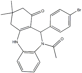 10-acetyl-11-(4-bromophenyl)-3,3-dimethyl-2,3,4,5,10,11-hexahydro-1H-dibenzo[b,e][1,4]diazepin-1-one Struktur