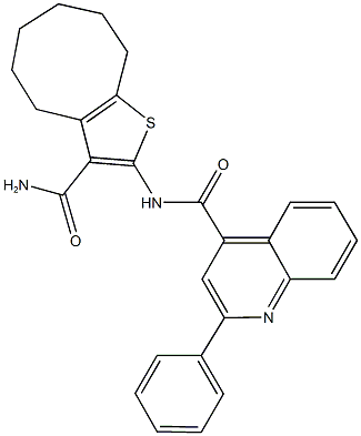 N-[3-(aminocarbonyl)-4,5,6,7,8,9-hexahydrocycloocta[b]thien-2-yl]-2-phenyl-4-quinolinecarboxamide 结构式