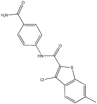 N-[4-(aminocarbonyl)phenyl]-3-chloro-6-methyl-1-benzothiophene-2-carboxamide 结构式