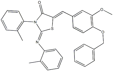 5-[4-(benzyloxy)-3-methoxybenzylidene]-3-(2-methylphenyl)-2-[(2-methylphenyl)imino]-1,3-thiazolidin-4-one Structure