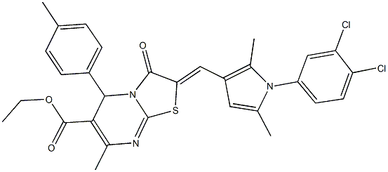 354557-26-9 ethyl 2-{[1-(3,4-dichlorophenyl)-2,5-dimethyl-1H-pyrrol-3-yl]methylene}-7-methyl-5-(4-methylphenyl)-3-oxo-2,3-dihydro-5H-[1,3]thiazolo[3,2-a]pyrimidine-6-carboxylate