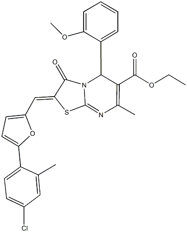 354560-71-7 ethyl 2-{[5-(4-chloro-2-methylphenyl)-2-furyl]methylene}-5-(2-methoxyphenyl)-7-methyl-3-oxo-2,3-dihydro-5H-[1,3]thiazolo[3,2-a]pyrimidine-6-carboxylate