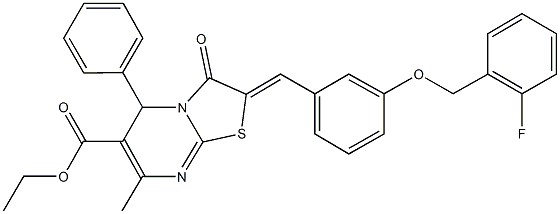 ethyl 2-{3-[(2-fluorobenzyl)oxy]benzylidene}-7-methyl-3-oxo-5-phenyl-2,3-dihydro-5H-[1,3]thiazolo[3,2-a]pyrimidine-6-carboxylate Structure