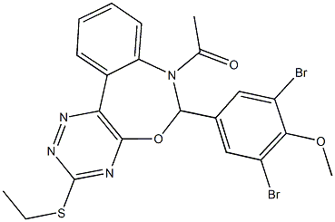 7-acetyl-6-(3,5-dibromo-4-methoxyphenyl)-3-(ethylsulfanyl)-6,7-dihydro[1,2,4]triazino[5,6-d][3,1]benzoxazepine 结构式