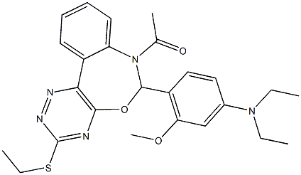 N-{4-[7-acetyl-3-(ethylsulfanyl)-6,7-dihydro[1,2,4]triazino[5,6-d][3,1]benzoxazepin-6-yl]-3-methoxyphenyl}-N,N-diethylamine Struktur