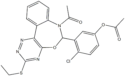 3-[7-acetyl-3-(ethylsulfanyl)-6,7-dihydro[1,2,4]triazino[5,6-d][3,1]benzoxazepin-6-yl]-4-chlorophenyl acetate Structure