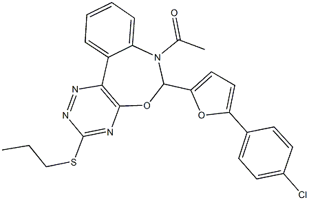 354777-89-2 7-acetyl-6-[5-(4-chlorophenyl)-2-furyl]-3-(propylsulfanyl)-6,7-dihydro[1,2,4]triazino[5,6-d][3,1]benzoxazepine