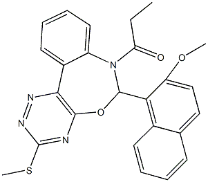 6-(2-methoxy-1-naphthyl)-3-(methylsulfanyl)-7-propionyl-6,7-dihydro[1,2,4]triazino[5,6-d][3,1]benzoxazepine Struktur