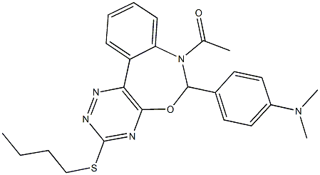 N-{4-[7-acetyl-3-(butylsulfanyl)-6,7-dihydro[1,2,4]triazino[5,6-d][3,1]benzoxazepin-6-yl]phenyl}-N,N-dimethylamine Structure