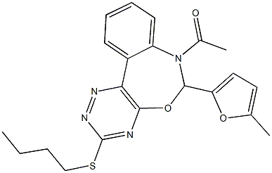 7-acetyl-6-(5-methyl-2-furyl)-6,7-dihydro[1,2,4]triazino[5,6-d][3,1]benzoxazepin-3-yl butyl sulfide Struktur
