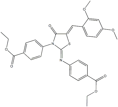 ethyl 4-(5-(2,4-dimethoxybenzylidene)-2-{[4-(ethoxycarbonyl)phenyl]imino}-4-oxo-1,3-thiazolidin-3-yl)benzoate Struktur