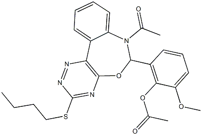 2-[7-acetyl-3-(butylsulfanyl)-6,7-dihydro[1,2,4]triazino[5,6-d][3,1]benzoxazepin-6-yl]-6-methoxyphenyl acetate 结构式