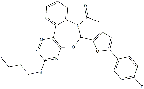 7-acetyl-6-[5-(4-fluorophenyl)-2-furyl]-6,7-dihydro[1,2,4]triazino[5,6-d][3,1]benzoxazepin-3-yl butyl sulfide Struktur