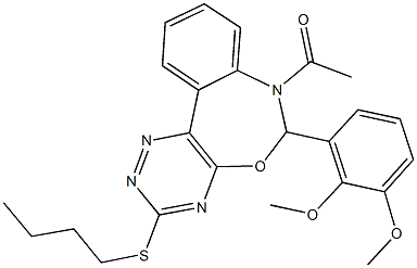 7-acetyl-3-(butylsulfanyl)-6-(2,3-dimethoxyphenyl)-6,7-dihydro[1,2,4]triazino[5,6-d][3,1]benzoxazepine Struktur