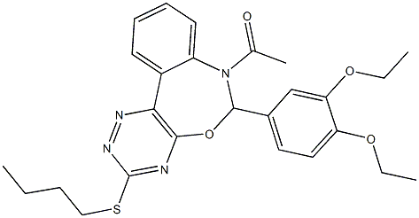 7-acetyl-3-(butylsulfanyl)-6-(3,4-diethoxyphenyl)-6,7-dihydro[1,2,4]triazino[5,6-d][3,1]benzoxazepine Struktur