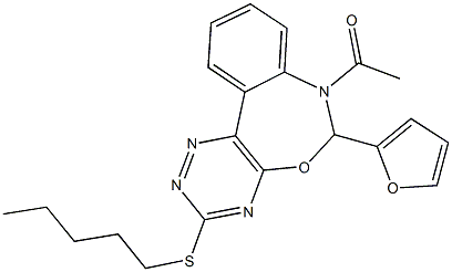 7-acetyl-6-(2-furyl)-3-(pentylsulfanyl)-6,7-dihydro[1,2,4]triazino[5,6-d][3,1]benzoxazepine Struktur