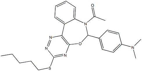 4-[7-acetyl-3-(pentylsulfanyl)-6,7-dihydro[1,2,4]triazino[5,6-d][3,1]benzoxazepin-6-yl]-N,N-dimethylaniline Struktur