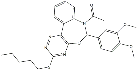 7-acetyl-6-(3,4-dimethoxyphenyl)-3-(pentylsulfanyl)-6,7-dihydro[1,2,4]triazino[5,6-d][3,1]benzoxazepine 结构式