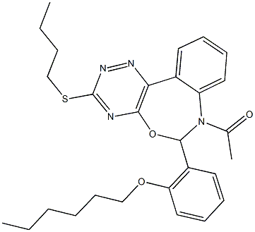 2-[7-acetyl-3-(butylsulfanyl)-6,7-dihydro[1,2,4]triazino[5,6-d][3,1]benzoxazepin-6-yl]phenyl hexyl ether Structure