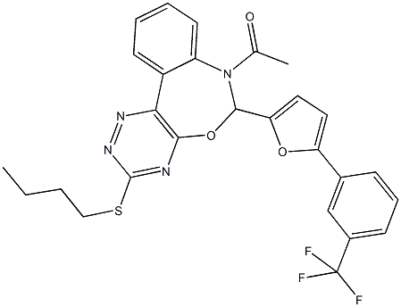354786-15-5 7-acetyl-3-(butylsulfanyl)-6-{5-[3-(trifluoromethyl)phenyl]-2-furyl}-6,7-dihydro[1,2,4]triazino[5,6-d][3,1]benzoxazepine