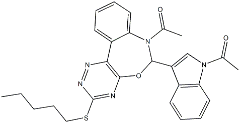 7-acetyl-6-(1-acetyl-1H-indol-3-yl)-3-(pentylsulfanyl)-6,7-dihydro[1,2,4]triazino[5,6-d][3,1]benzoxazepine Struktur