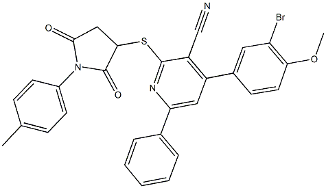 4-(3-bromo-4-methoxyphenyl)-2-{[1-(4-methylphenyl)-2,5-dioxo-3-pyrrolidinyl]sulfanyl}-6-phenylnicotinonitrile Structure