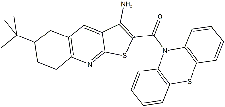 6-tert-butyl-2-(10H-phenothiazin-10-ylcarbonyl)-5,6,7,8-tetrahydrothieno[2,3-b]quinolin-3-amine 化学構造式