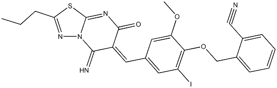 2-({4-[(5-imino-7-oxo-2-propyl-5H-[1,3,4]thiadiazolo[3,2-a]pyrimidin-6(7H)-ylidene)methyl]-2-iodo-6-methoxyphenoxy}methyl)benzonitrile|