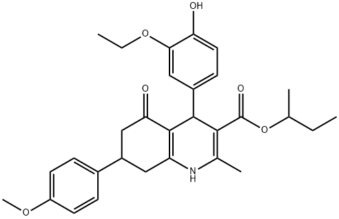 sec-butyl 4-(3-ethoxy-4-hydroxyphenyl)-7-(4-methoxyphenyl)-2-methyl-5-oxo-1,4,5,6,7,8-hexahydro-3-quinolinecarboxylate Structure