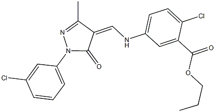 propyl 2-chloro-5-({[1-(3-chlorophenyl)-3-methyl-5-oxo-1,5-dihydro-4H-pyrazol-4-ylidene]methyl}amino)benzoate 结构式