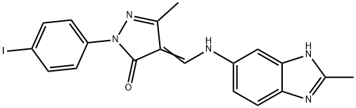 2-(4-iodophenyl)-5-methyl-4-{[(2-methyl-1H-benzimidazol-6-yl)amino]methylene}-2,4-dihydro-3H-pyrazol-3-one Struktur